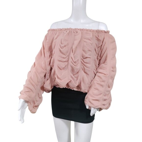 Gracia Ruffled Blush Pink Top Whimsygoth Twee Artsey BohoBalloon Sleeves L - Picture 1 of 15